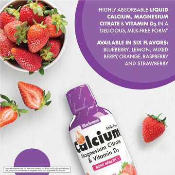 Bluebonnet Nutrition Liquid Calcium Citrate Calcium Citrate, Magnesium Citrate, Vitamin D3, Bone Health, Gluten Free, Soy Free, Milk Free, Kosher, 32 Servings, Strawberry Flavor, 16 Fl Oz (Pack of 1)