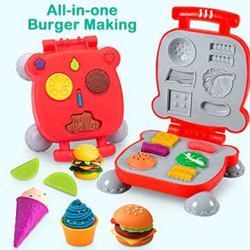 Dough Tools for Kids, 41Pcs Dough Toys Include Play Food Molds - Cupcakes, Ice Cream, Burger, Fries, Noodle, Play Bulk Pack with Roller, Cutters, Scissor, Dough Mat and Storage Bag Gifts (Tools)