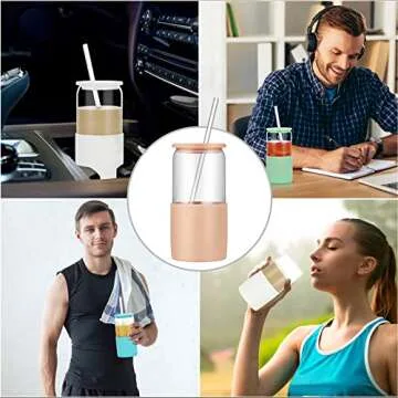 Sunseeke Glass Tumbler with Straw Lid - BPA Free, 16oz