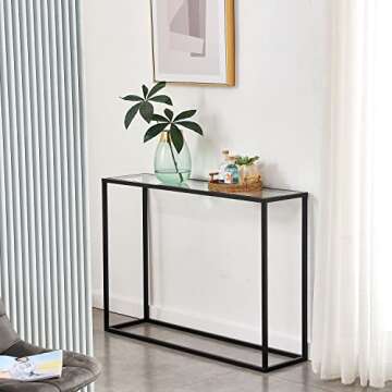 Cplxroc 42” Console Table, Tempered Glass Sofa Table,Modern Entryway Table with Metal Frame, Hallw...