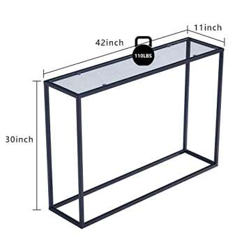 Cplxroc 42” Console Table, Tempered Glass Sofa Table,Modern Entryway Table with Metal Frame, Hallway Table for Living Room, Entrance Hall Furniture (Black Frame - Glass Top)