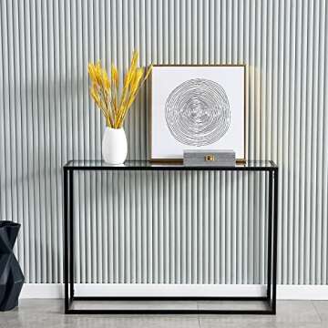 Cplxroc 42” Console Table, Tempered Glass Sofa Table,Modern Entryway Table with Metal Frame, Hallway Table for Living Room, Entrance Hall Furniture (Black Frame - Glass Top)