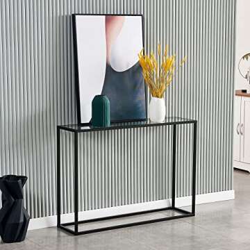 Cplxroc 42” Console Table, Tempered Glass Sofa Table,Modern Entryway Table with Metal Frame, Hallway Table for Living Room, Entrance Hall Furniture (Black Frame - Glass Top)