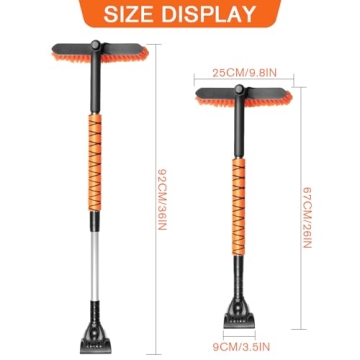 Showvigor Telescopic Snow Brush Ice Scraper Combo, 2-in-1 Adjustable Length 26-36in & 360° Pivoting...