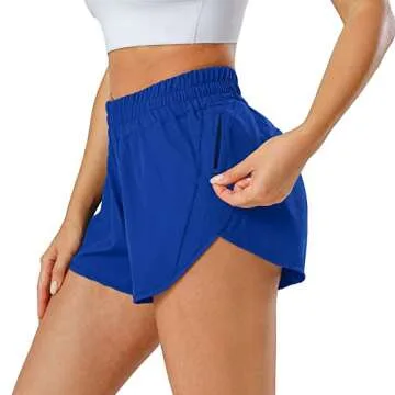 Aurefin Athletic Shorts for Women,Women's Quick Dry Workout Sports Active Running Track Shorts with Elastic and Zip PocketsSky Blue/X-Small