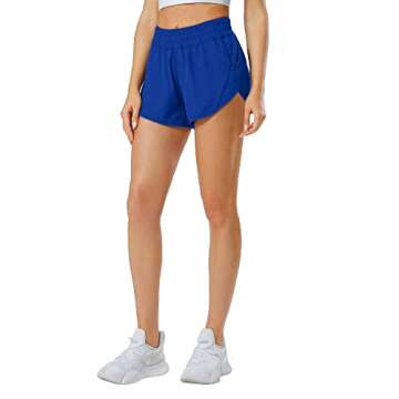 Aurefin Athletic Shorts for Women,Women's Quick Dry Workout Sports Active Running Track Shorts with Elastic and Zip PocketsSky Blue/X-Small