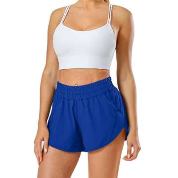 Aurefin Athletic Shorts for Women,Women's Quick Dry Workout Sports Active Running Track Shorts with Elastic and Zip PocketsSky Blue/X-Small