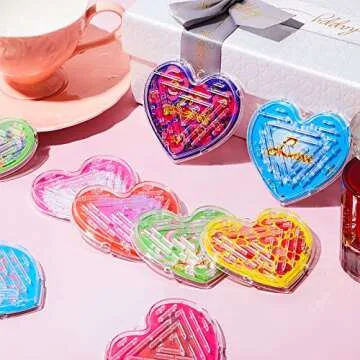48 Pieces Valentine's Day Heart Maze Puzzles Party Favors for Valentine's Day Classroom Plastic Heart Shaped Maze Puzzles Novelty, Mixed Colors