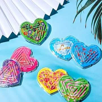 48 Pieces Valentine's Day Heart Maze Puzzles Party Favors for Valentine's Day Classroom Plastic Heart Shaped Maze Puzzles Novelty, Mixed Colors