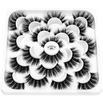 DYSILK 10 Pairs 6D Faux Mink Eyelashes Fluffy Wispy Long Dramatic Look False Eyelashes Volume Thick Extension Fake Eyelashes Natural Soft Makeup Handmade Reusable Lashes Pack No Glue