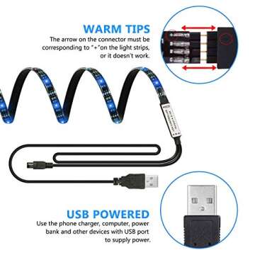 SUNNEST TV Backlight Light Kit, 6.56FT/2M 5V USB LED Lights Strips 5050 RGB Bias Lighting with Remote for HDTV Desktop PC Monitor Home Theater Kitchen Cabinets, Multi Color (40-60in)