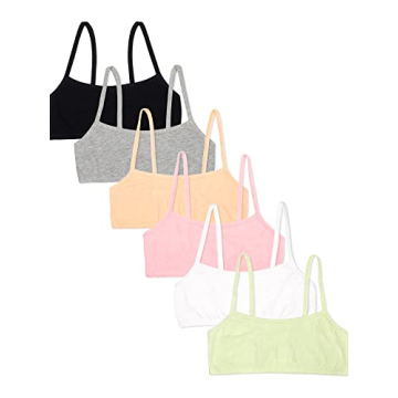 Fruit of the Loom Girls' Cotton Spaghetti Strap Sport Bra - 6 Pack, Perfect Comfort for Everyday Use...