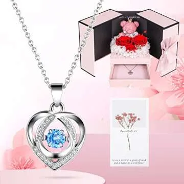ADDWel Preserved Real Roses for Her, Eternal Forever Flowers with Sterling Silver Necklace for Wife Girlfriend on Birthday Anniversary