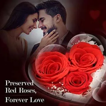 ADDWel Preserved Real Roses for Her, Eternal Forever Flowers with Sterling Silver Necklace for Wife Girlfriend on Birthday Anniversary