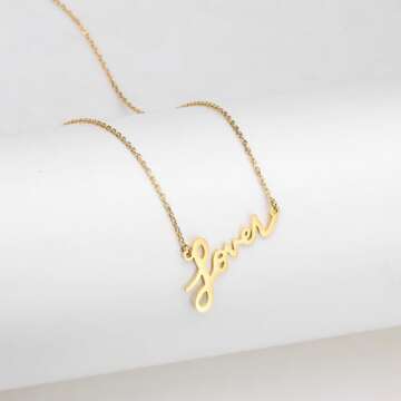 Wonlte Lover Necklace Gold FEARLESS All too well Singer Signature Necklaces for Women, TS Music Inspired Necklace Gifts (Lover)