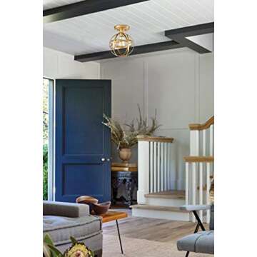 JEENKAE Modern Gold Light Fixture Ceiling Hallway Semi Flush Globe Atom Sphere Ceiling Hang Lighting