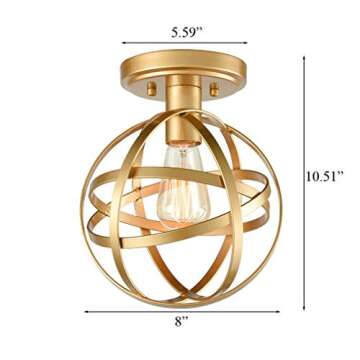 JEENKAE Modern Gold Light Fixture Ceiling Hallway Semi Flush Globe Atom Sphere Ceiling Hang Lighting