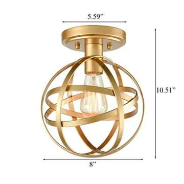 JEENKAE Modern Gold Light Fixture Ceiling Hallway Semi Flush Globe Atom Sphere Ceiling Hang Lighting
