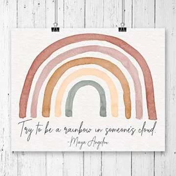 Famous Poet Quote ‘Be a Rainbow’ Watercolor Wall Art | Terra Cotta Neutral 14x11 UNFRAMED Print - Bohemian, Positive, Inspirational, Typography, Motivational Home Decor