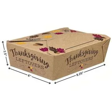 Thanksgiving Foldable to Go Paper Boxes - Pack of 5 - Perfect for Holiday Meals & Leftovers