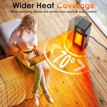WONEEY Space Heater, 1500W Electric Heater with Thermostat, 70° Oscillating, 4 Modes,1-12H Timer Sp...