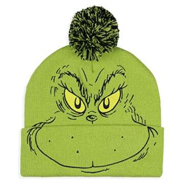 Dr. Seuss The Grinch Who Stole Christmas Embroidered Pom Beanie and Glove Set Green