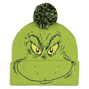 Dr. Seuss The Grinch Who Stole Christmas Embroidered Pom Beanie and Glove Set Green