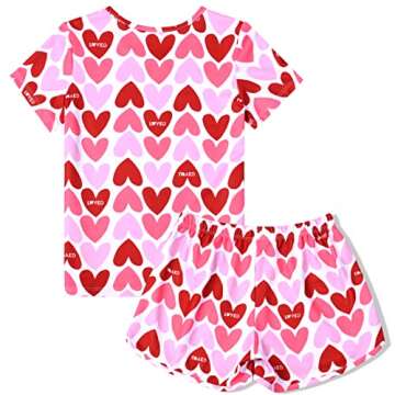 QPANCY Little girls Short sleeve Pajamas Valentine Day Love Heart Pajamas Size 6 7
