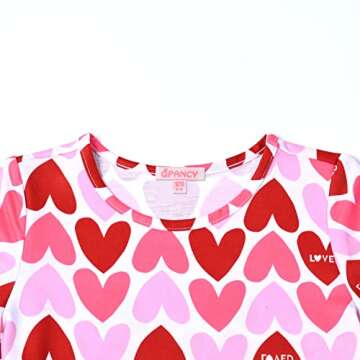 QPANCY Little girls Short sleeve Pajamas Valentine Day Love Heart Pajamas Size 6 7