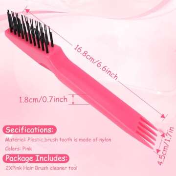 Yaomiao Hair Brush Cleaner Tool 2-in-1, Pink - Long Service Life, Easily Removes Hair, Dirt, Dust fr...