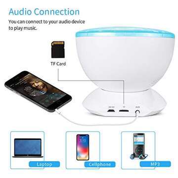 Jusale Ocean Wave Projector Remote Control Night Light with Speaker 7 Modes Undersea LED Lamp for Kids Adults