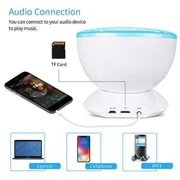 Jusale Ocean Wave Projector Remote Control Night Light with Speaker 7 Modes Undersea LED Lamp for Kids Adults