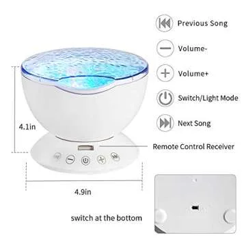 Jusale Ocean Wave Projector Remote Control Night Light with Speaker 7 Modes Undersea LED Lamp for Kids Adults