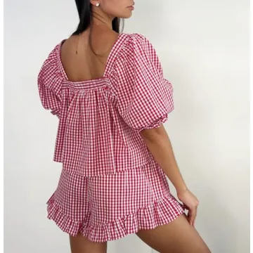 Winioder Y2K Gingham Lounge Set for Women - Stylish & Comfortable