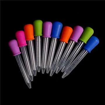 HiMo 10 Pack Liquid Pipettes Droppers Silicone 5ml Clear Medicine Eye Dropper for Kids with Bulb Tip & Clean Brush for Candy Mold, Gummy Bear, Gelatin Maker, Oil Science, Crafts Projects (10 Colors)