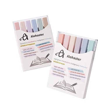 Alohaster HPSIZEE Aesthetic Cute Highlighters Mild Assorted Colors With Soft Chisel Tip, No Bleed Dr...