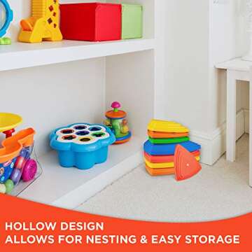 SUNNY & FUN Balance Stepping Stones Obstacle Course for Kids | Set of 8 River Stones in 2 Varying Sizes & Steepness | Fun Indoor & Outdoor Toy Helps Build Coordination & Strength (Junior Set)