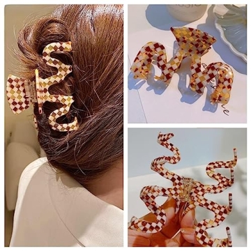 Large Tortoise Shell Claw Clip 3.5 Inch Cellulose Acetate Hair Claw Clips Checkered Hair Claw Clips French Design Hair Jaw Clamp for Women Ladies (2 Pack)