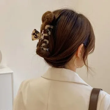 Large Tortoise Shell Claw Clip 3.5 Inch Cellulose Acetate Hair Claw Clips Checkered Hair Claw Clips French Design Hair Jaw Clamp for Women Ladies (2 Pack)