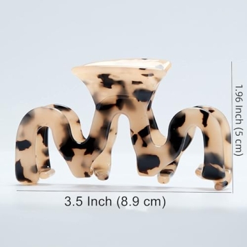 Large Tortoise Shell Claw Clip 3.5 Inch Cellulose Acetate Hair Claw Clips Checkered Hair Claw Clips French Design Hair Jaw Clamp for Women Ladies (2 Pack)