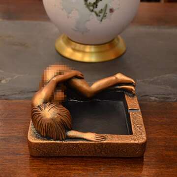oocc Sexy Women Beauty Figurine Ashtrays Cigar Ash Tray for Home Coffee Pavilion Restaurant Bar Decoration (Golden)