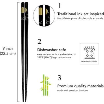 JapanBargain 3672, Bamboo Chopsticks Reusable Japanese Chinese Korean Wood Chop Sticks Hair Sticks 5...