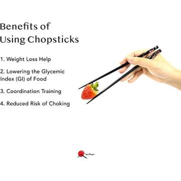 JapanBargain 3672, Bamboo Chopsticks Reusable Japanese Chinese Korean Wood Chop Sticks Hair Sticks 5 Pair Gift Set Dishwasher Safe, 9 inch, Black