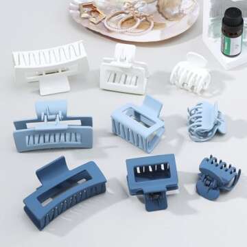 CHANDAT 3 Style Blue Hair Claw Clips Set - 9 pcs Medium Rectangle and Square Clips for Thick and Thi...
