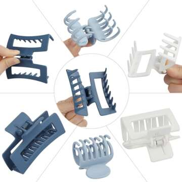 CHANDAT 3 Style Blue Hair Claw Clips Set - 9 pcs Medium Rectangle and Square Clips for Thick and Thin Hair Women's Accessories