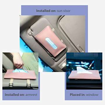 2 Pieces Car Tissue Holder Visor Mask Holder Sun Visor Napkin Holder, PU Leather Tissues Box, Auto Visor Tissue Paper Storage Cases for Vehicle Auto (Pink and Black)