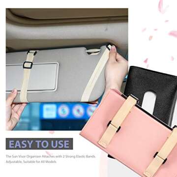 2 Pieces Car Tissue Holder Visor Mask Holder Sun Visor Napkin Holder, PU Leather Tissues Box, Auto Visor Tissue Paper Storage Cases for Vehicle Auto (Pink and Black)