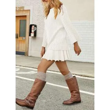 SENSERISE Womens Sweater Skirt Set 2 Piece Outfits Long Sleeve Pullover Top Ribbed Knit Lounge Dresses(Cream White,M)