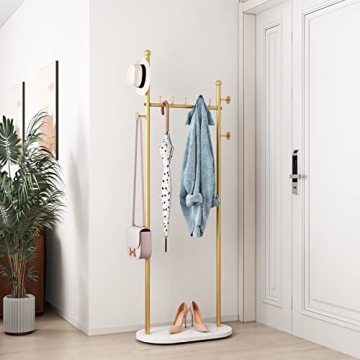 DR.IRON Gold Clothing Racks with Marble Base Modern Gold Coat Racks Freestanding Gold Clothes Rack w...