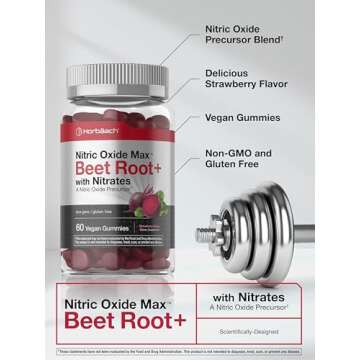 Horbäach Nitric Oxide Beet Root Gummies | 60 Count | with Nitrates | Strawberry Flavor | Vegan, Non-GMO, Gluten Free Supplement